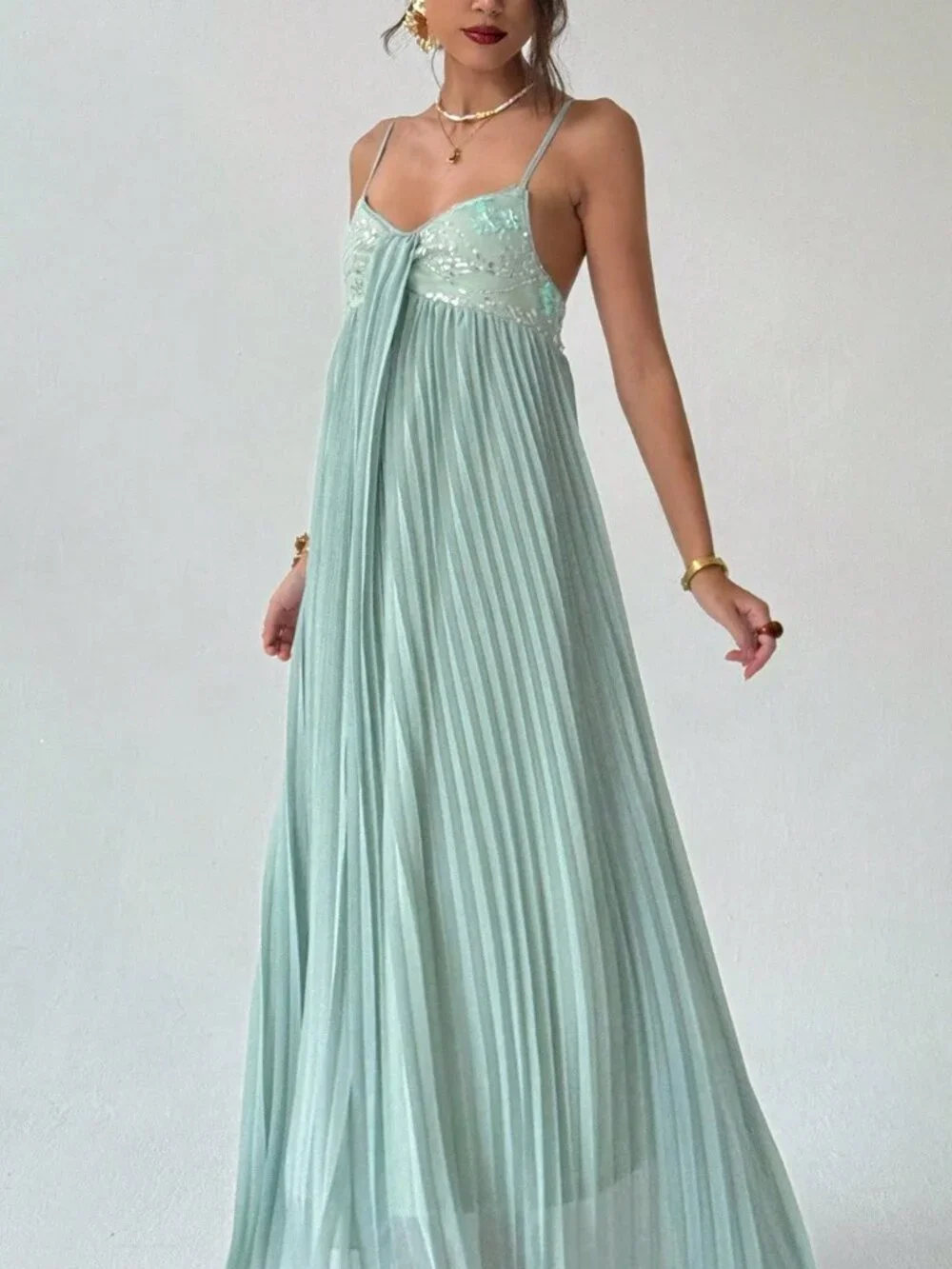 Baby Blue Casual Women's A-Line Sleeveless Cocktail Dress with Sequined Trim_4